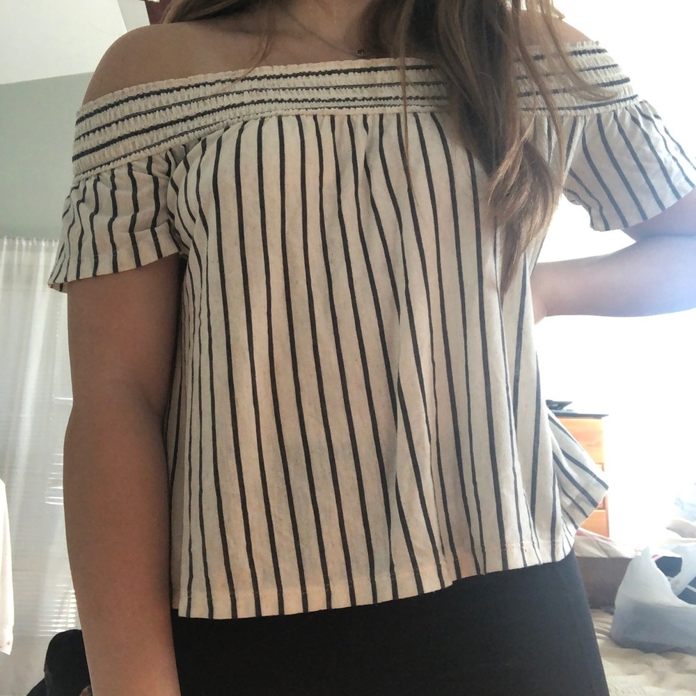 american eagle striped off the shoulder top